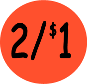 "2/$1" Price Sticker / Labels with 500 large 1-1/8" Round (Red) labels per roll from $5.59* EA in 5 Pack.