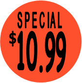"$10.99 w/SPECIAL heading" Price Sticker / Labels with 500 large 1-1/8" Round (Red) labels  per roll from $5.59* EA in 5 Pack.