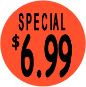 "$6.99 w/SPECIAL heading" Price Sticker / Labels with 500 large 1-1/8" Round (Red) labels  per roll from $5.59* EA in 5 Pack.