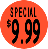 "$9.99 w/SPECIAL heading" Price Sticker / Labels with 500 large 1-1/8" Round (Red) labels  per roll from $5.59* EA in 5 Pack.