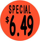 "$6.49 w/SPECIAL heading" Price Sticker / Labels with 500 large 1-1/8" Round (Red) labels  per roll from $5.59* EA in 5 Pack.