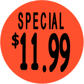"$11.99 w/SPECIAL heading" Price Sticker / Labels with 500 large 1-1/8" Round (Red) labels  per roll from $5.59* EA in 5 Pack.