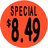 "$8.49 w/SPECIAL heading" Price Sticker / Labels with 500 large 1-1/8" Round (Red) labels  per roll from $5.59* EA in 5 Pack.