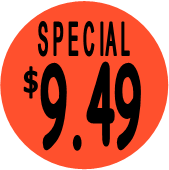"$9.49 w/SPECIAL heading" Price Sticker / Labels with 500 large 1-1/8" Round (Red) labels  per roll from $5.59* EA in 5 Pack.