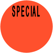 "BLANK w/SPECIAL heading" Price Sticker / Labels with 500 large 1-1/8" Round (Red) labels  per roll from $5.59* EA in 5 Pack.