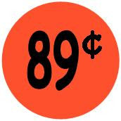 "$0.89" Price Sticker / Labels with 500 large 1-1/8" Round (Red) labels per roll from $5.59* EA in 5 Pack.
