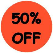 "50% OFF" Price-Store Sticker / Labels with 500 large 1-1/8" Round (Red) labels per roll from $5.59* EA in 5 Pack.
